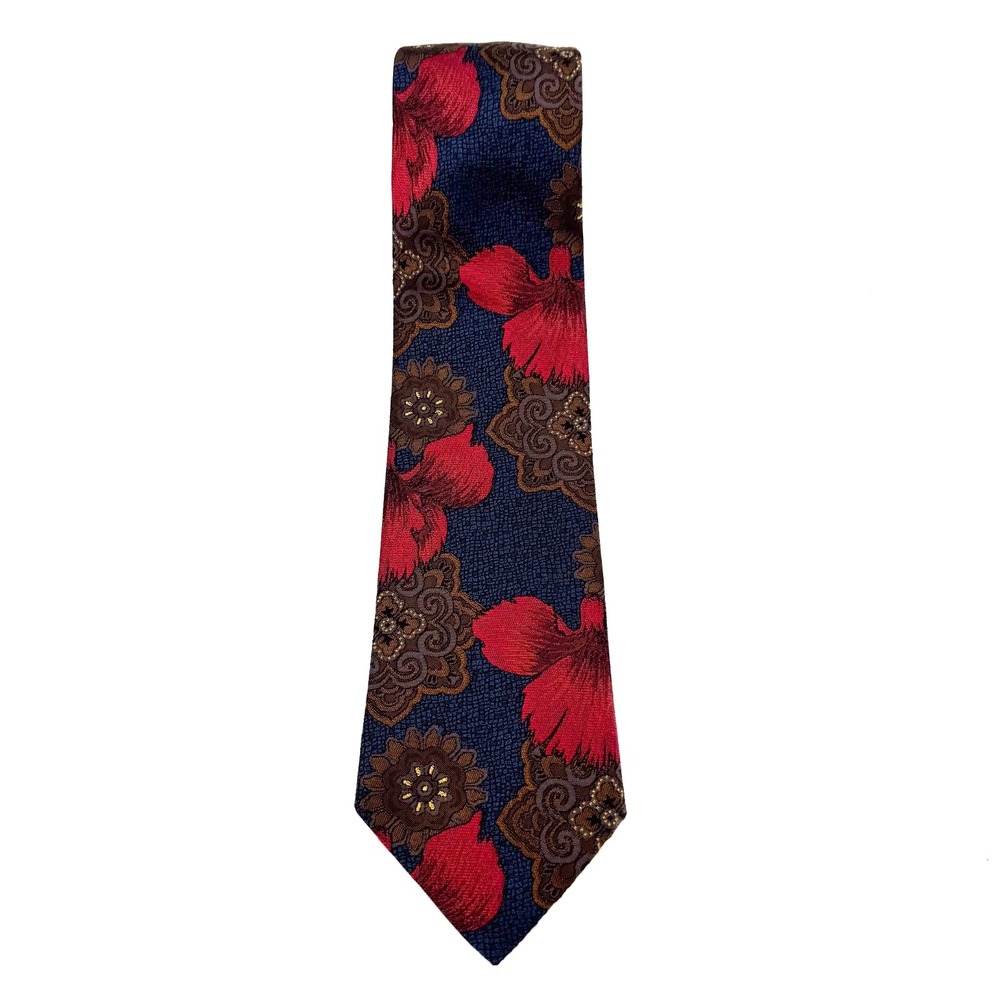 PIERRE BALMAIN Silk Tie FRANCE Navy Blue Red Floral W:3.6" EUC